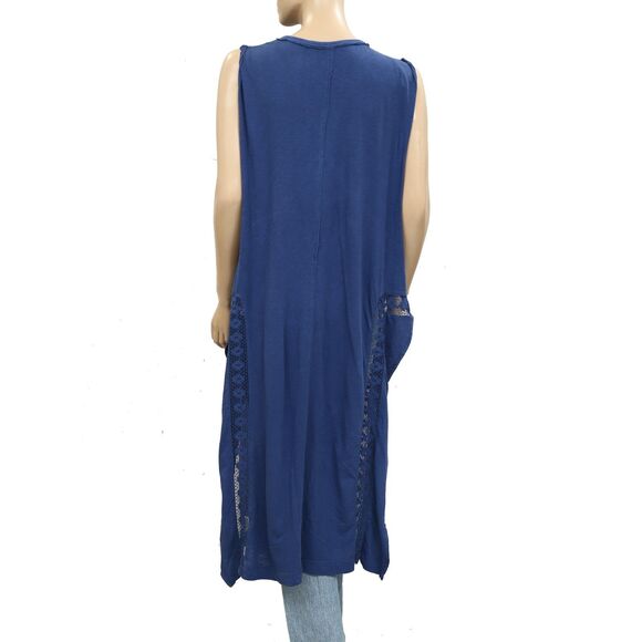 Free People Willow Maxi Top Cochet Lace Ruffle Cotton Jersey Blue S New 283791 - Picture 7 of 9